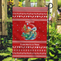 Tonga Christmas Garden Flag with Sea Turtle Coral Reef Design Snowflake Pattern and National Emblem - Polynesian Pride