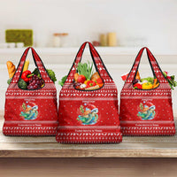 Tonga Christmas Grocery Bag with Sea Turtle Coral Reef Design Snowflake Pattern and National Emblem - Polynesian Pride