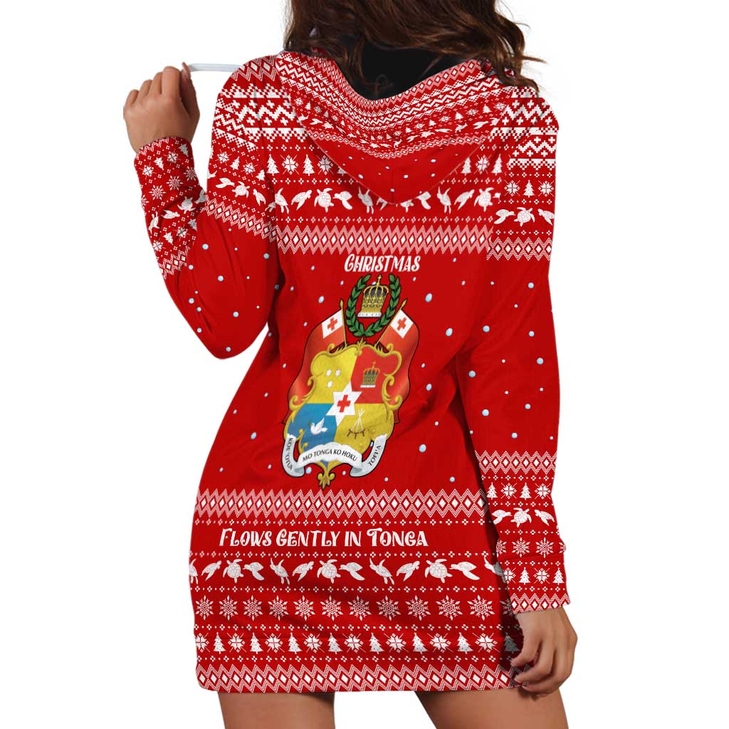 Tonga Christmas Hoodie Dress with Sea Turtle Coral Reef Design Snowflake Pattern and National Emblem - Polynesian Pride