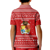 Tonga Christmas Kid Polo Shirt with Sea Turtle Coral Reef Design Snowflake Pattern and National Emblem - Polynesian Pride