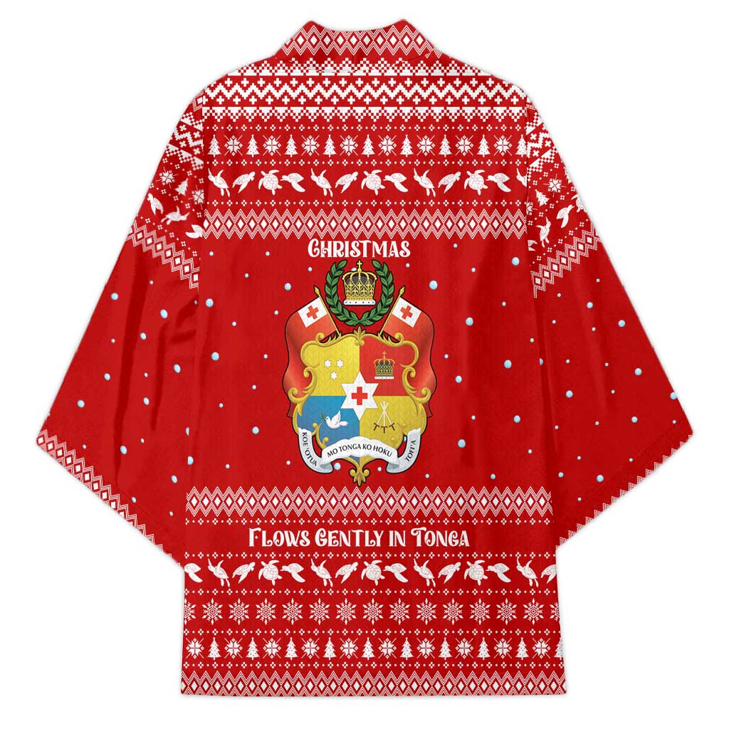 Tonga Christmas Kimono with Sea Turtle Coral Reef Design Snowflake Pattern and National Emblem - Polynesian Pride
