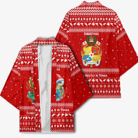 Tonga Christmas Kimono with Sea Turtle Coral Reef Design Snowflake Pattern and National Emblem - Polynesian Pride