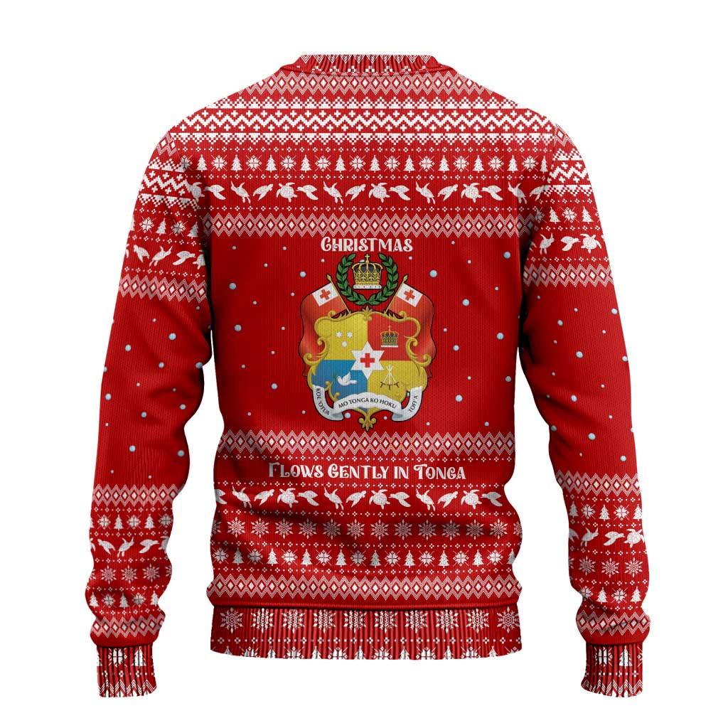 Tonga Christmas Ugly Christmas Sweater with Sea Turtle Coral Reef Design Snowflake Pattern and National Emblem - Polynesian Pride