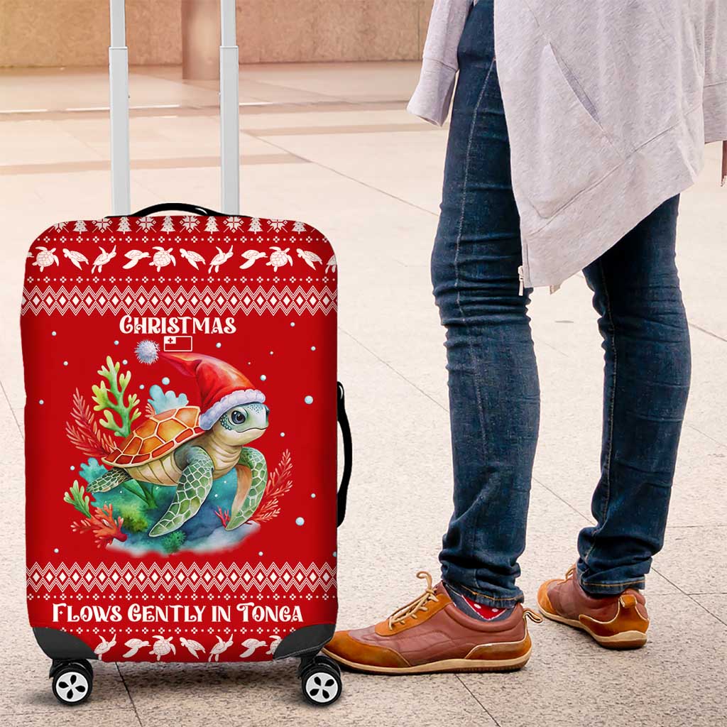 Tonga Christmas Luggage Cover with Sea Turtle Coral Reef Design Snowflake Pattern and National Emblem - Polynesian Pride