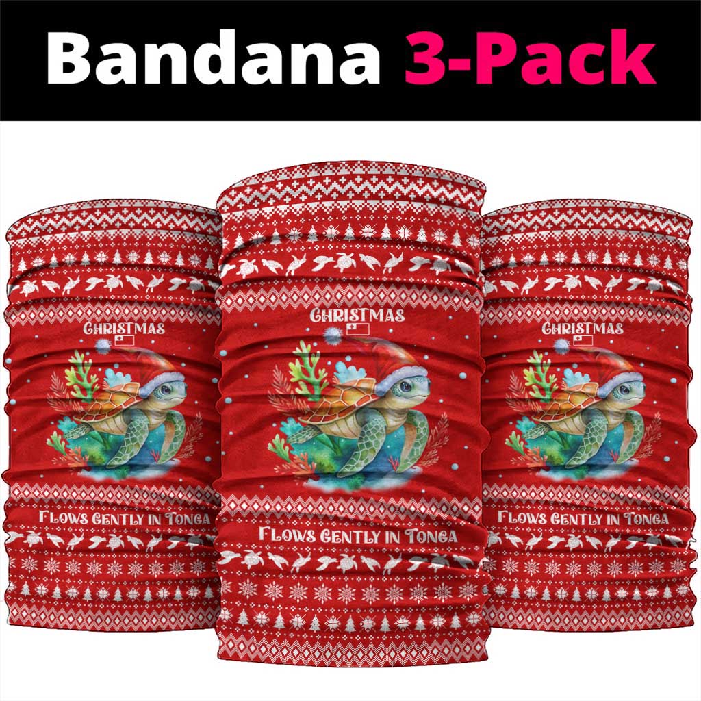 Tonga Christmas Neck Gaiter with Sea Turtle Coral Reef Design Snowflake Pattern and National Emblem - Polynesian Pride