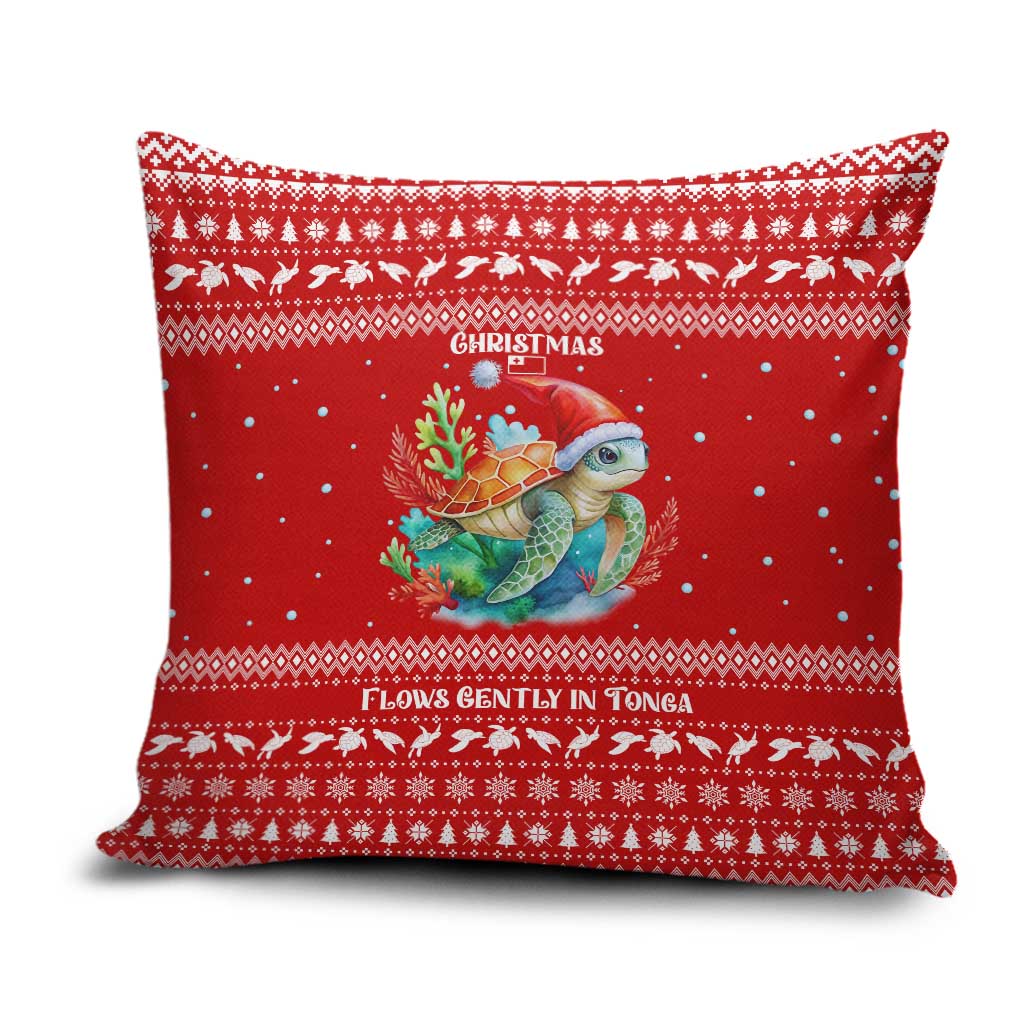 Tonga Christmas Pillow Cover with Sea Turtle Coral Reef Design Snowflake Pattern and National Emblem - Polynesian Pride