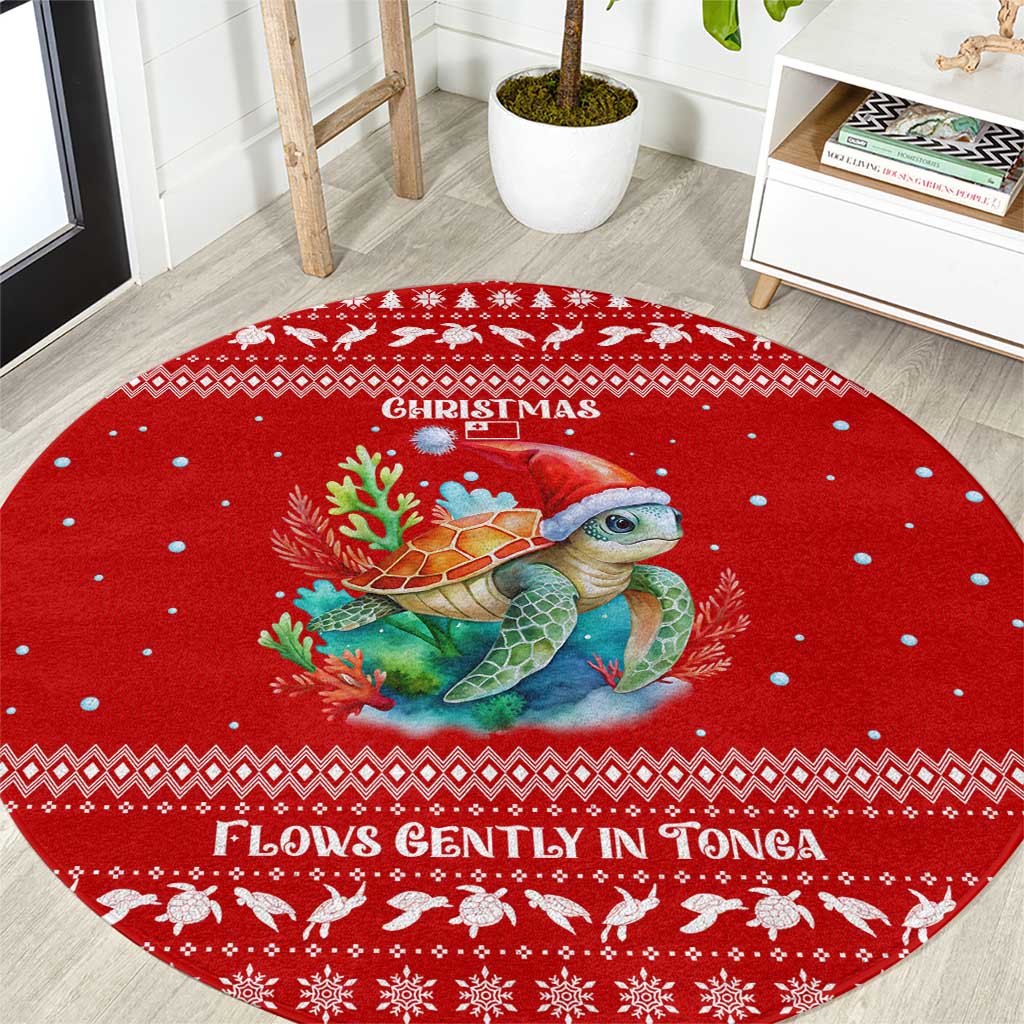 Tonga Christmas Round Carpet with Sea Turtle Coral Reef Design Snowflake Pattern and National Emblem - Polynesian Pride