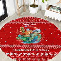 Tonga Christmas Round Carpet with Sea Turtle Coral Reef Design Snowflake Pattern and National Emblem - Polynesian Pride