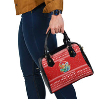 Tonga Christmas Shoulder Handbag with Sea Turtle Coral Reef Design Snowflake Pattern and National Emblem - Polynesian Pride