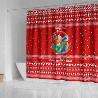 Tonga Christmas Shower Curtain with Sea Turtle Coral Reef Design Snowflake Pattern and National Emblem - Polynesian Pride