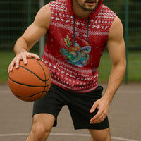 Tonga Christmas Sleeveless Hoodie with Sea Turtle Coral Reef Design Snowflake Pattern and National Emblem - Polynesian Pride