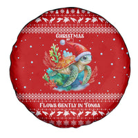 Tonga Christmas Spare Tire Cover with Sea Turtle Coral Reef Design Snowflake Pattern and National Emblem - Polynesian Pride