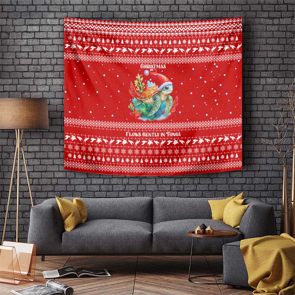 Tonga Christmas Tapestry with Sea Turtle Coral Reef Design Snowflake Pattern and National Emblem - Polynesian Pride