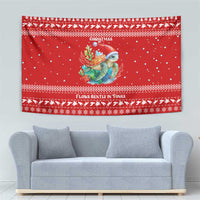 Tonga Christmas Tapestry with Sea Turtle Coral Reef Design Snowflake Pattern and National Emblem - Polynesian Pride