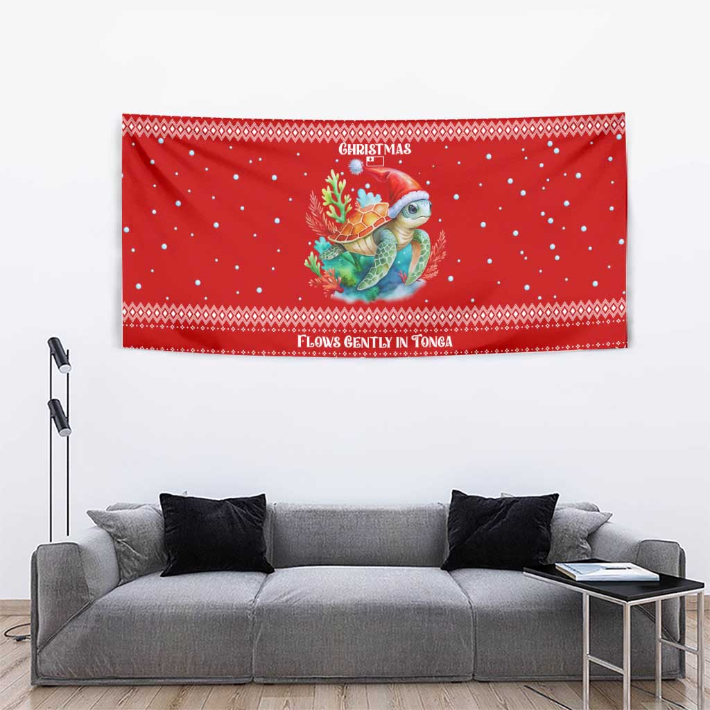 Tonga Christmas Tapestry with Sea Turtle Coral Reef Design Snowflake Pattern and National Emblem - Polynesian Pride