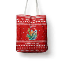Tonga Christmas Tote Bag with Sea Turtle Coral Reef Design Snowflake Pattern and National Emblem - Polynesian Pride