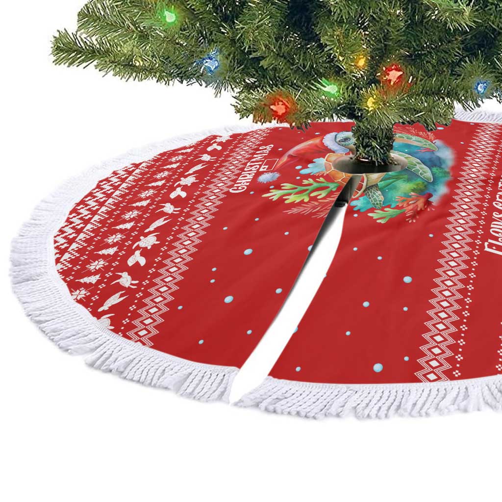 Tonga Christmas Tree Skirt with Sea Turtle Coral Reef Design Snowflake Pattern and National Emblem - Polynesian Pride