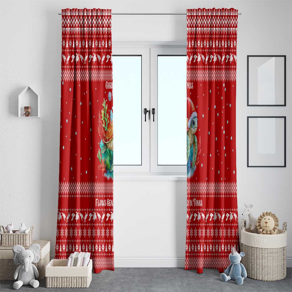 Tonga Christmas Window Curtain with Sea Turtle Coral Reef Design Snowflake Pattern and National Emblem - Polynesian Pride