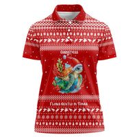 Tonga Christmas Women Polo Shirt with Sea Turtle Coral Reef Design Snowflake Pattern and National Emblem - Polynesian Pride