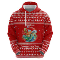Tonga Christmas Zip Hoodie with Sea Turtle Coral Reef Design Snowflake Pattern and National Emblem - Polynesian Pride