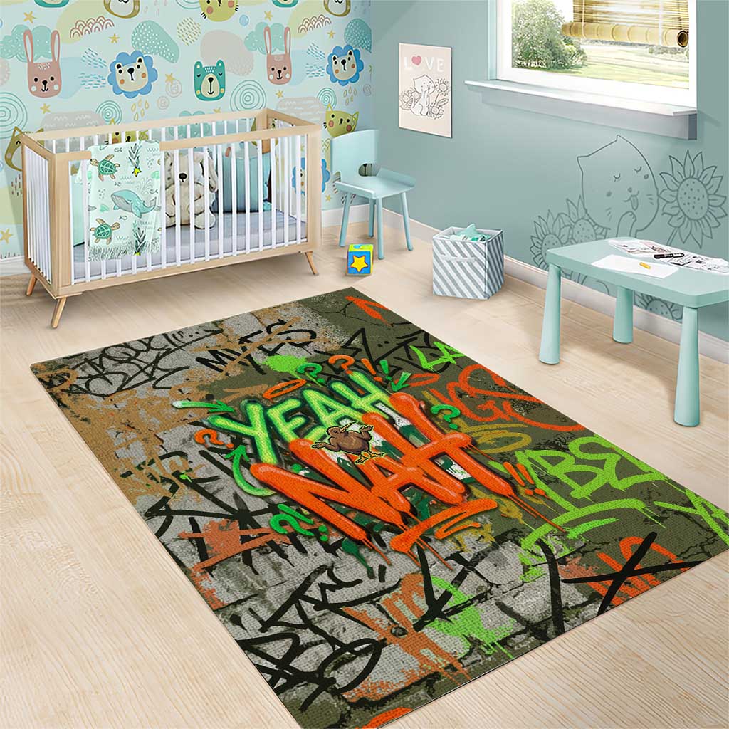 Yeah Nah Graffiti Skull New Zealand Slang Area Rug Kiwi Grunge Brick Wall and Bold Urban Street Art TS04 - Polynesian Pride