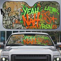 Yeah Nah Graffiti Skull New Zealand Slang Auto Sun Shade Kiwi Grunge Brick Wall and Bold Urban Street Art TS04 Multicolor - Polynesian Pride
