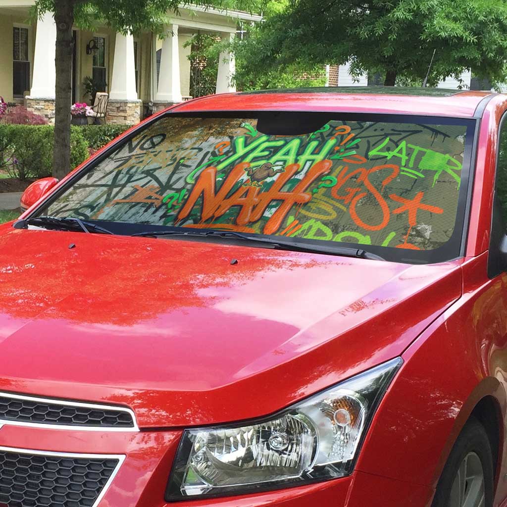 Yeah Nah Graffiti Skull New Zealand Slang Auto Sun Shade Kiwi Grunge Brick Wall and Bold Urban Street Art TS04 - Polynesian Pride