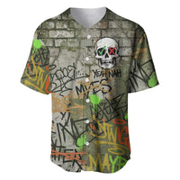 Yeah Nah Graffiti Skull New Zealand Slang Baseball Jersey Kiwi Grunge Brick Wall and Bold Urban Street Art TS04 Multicolor - Polynesian Pride
