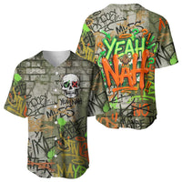 Yeah Nah Graffiti Skull New Zealand Slang Baseball Jersey Kiwi Grunge Brick Wall and Bold Urban Street Art TS04 - Polynesian Pride