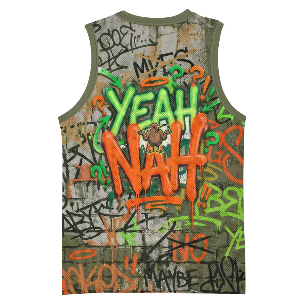 Yeah Nah Graffiti Skull New Zealand Slang Basketball Jersey Kiwi Grunge Brick Wall and Bold Urban Street Art TS04 - Polynesian Pride