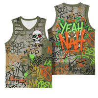 Yeah Nah Graffiti Skull New Zealand Slang Basketball Jersey Kiwi Grunge Brick Wall and Bold Urban Street Art TS04 - Polynesian Pride