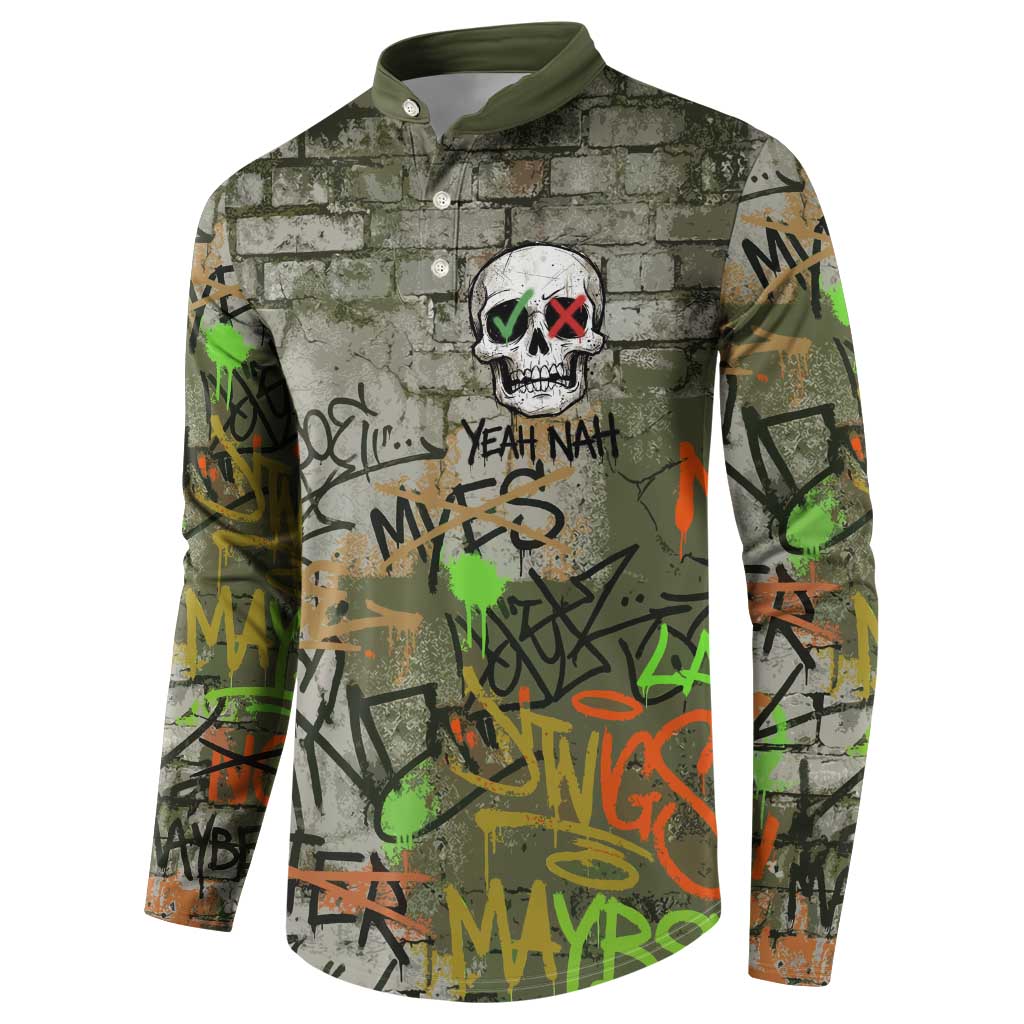 Yeah Nah Graffiti Skull New Zealand Slang Button Sweatshirt Kiwi Grunge Brick Wall and Bold Urban Street Art TS04 - Polynesian Pride