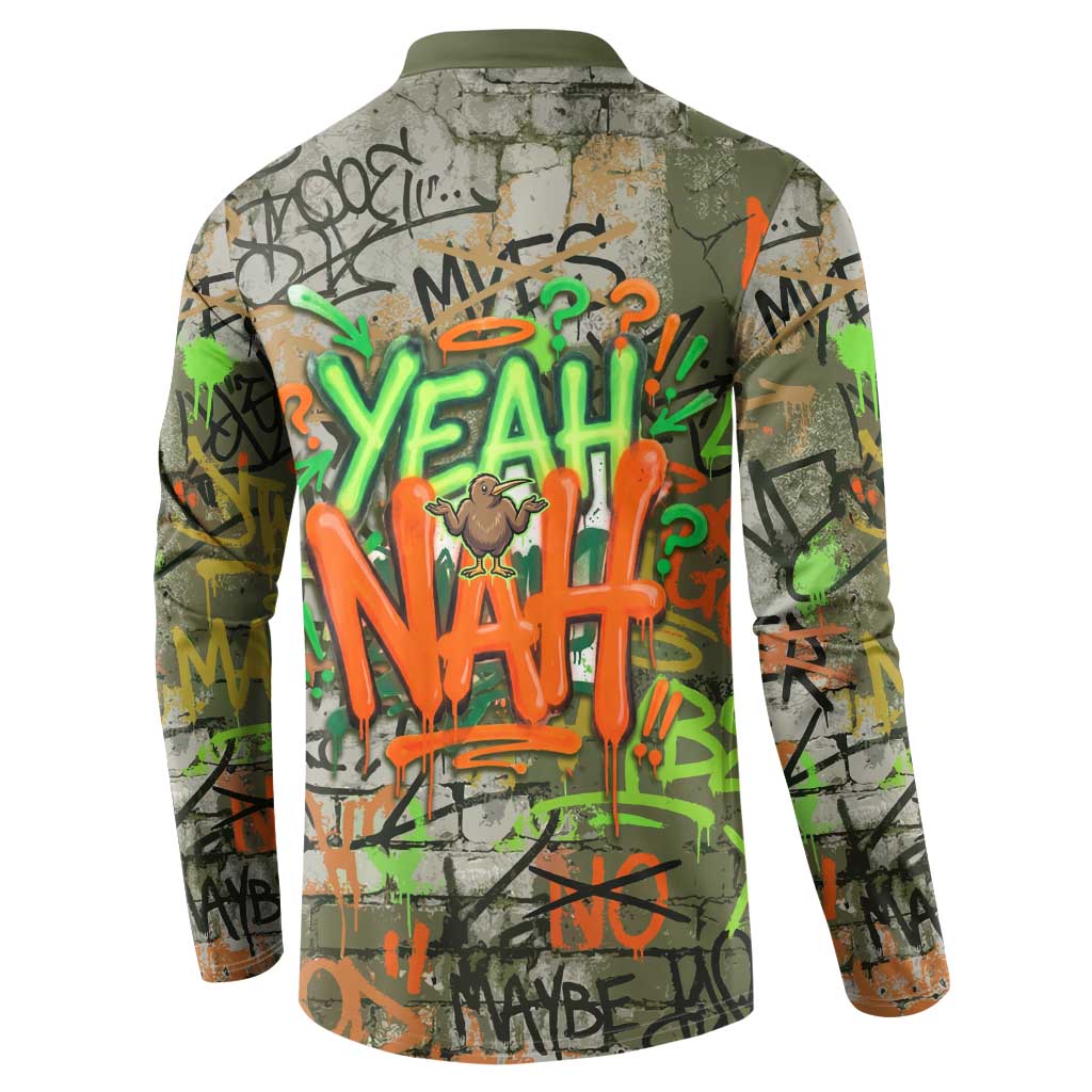 Yeah Nah Graffiti Skull New Zealand Slang Button Sweatshirt Kiwi Grunge Brick Wall and Bold Urban Street Art TS04 - Polynesian Pride