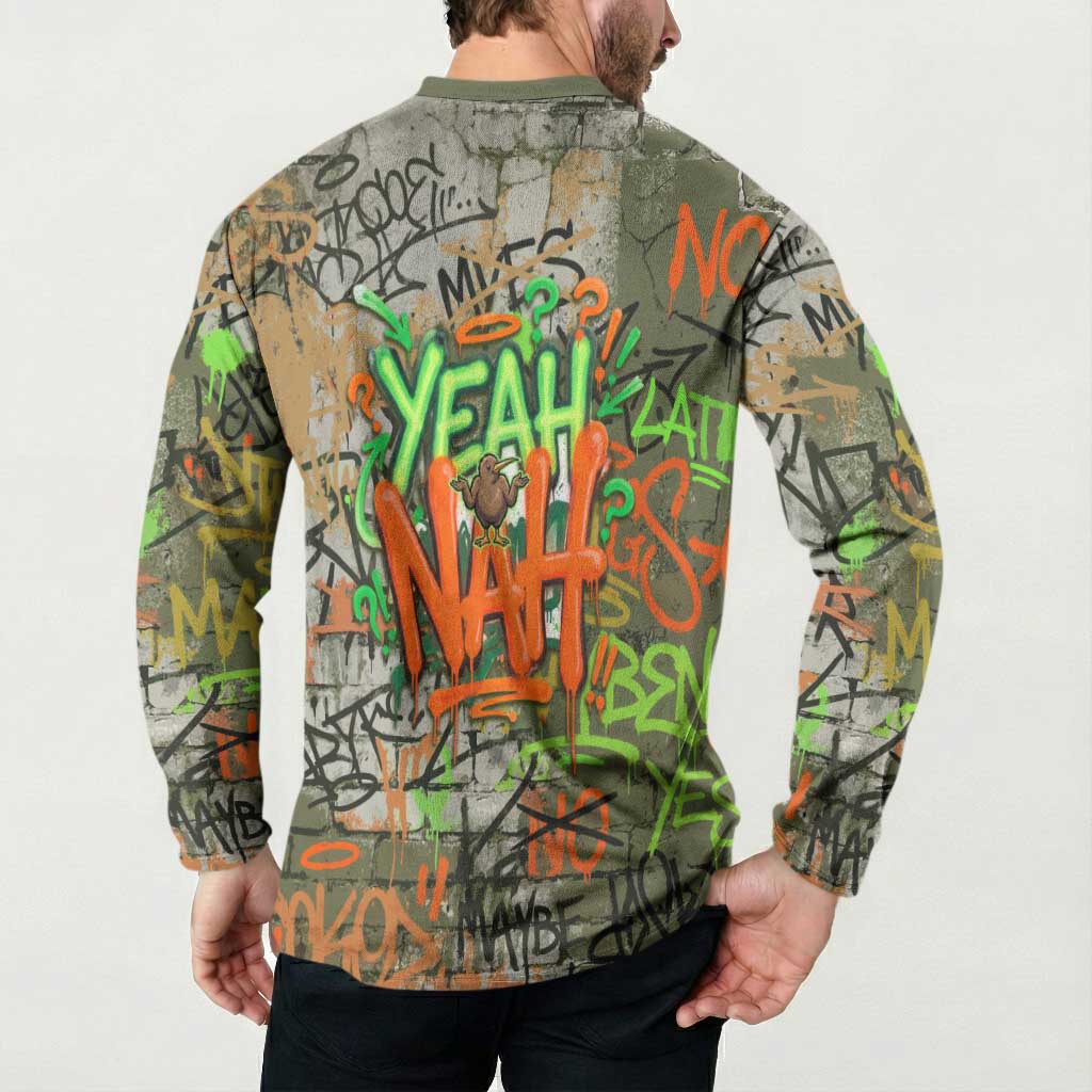 Yeah Nah Graffiti Skull New Zealand Slang Button Sweatshirt Kiwi Grunge Brick Wall and Bold Urban Street Art TS04 - Polynesian Pride