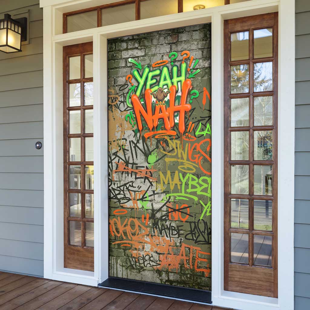 Yeah Nah Graffiti Skull New Zealand Slang Door Cover Kiwi Grunge Brick Wall and Bold Urban Street Art TS04 - Polynesian Pride