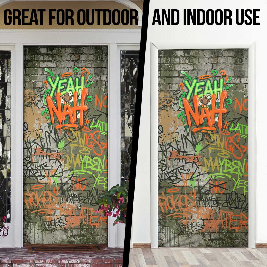 Yeah Nah Graffiti Skull New Zealand Slang Door Cover Kiwi Grunge Brick Wall and Bold Urban Street Art TS04 - Polynesian Pride