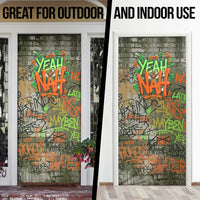Yeah Nah Graffiti Skull New Zealand Slang Door Cover Kiwi Grunge Brick Wall and Bold Urban Street Art TS04 - Polynesian Pride