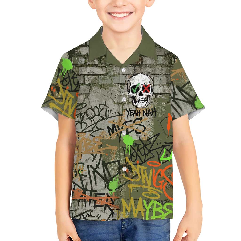 Yeah Nah Graffiti Skull New Zealand Slang Hawaiian Shirt Kiwi Grunge Brick Wall and Bold Urban Street Art TS04 - Polynesian Pride