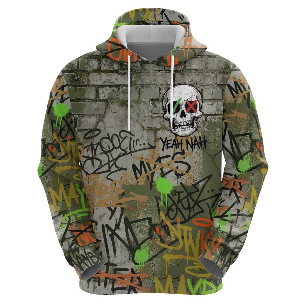 Yeah Nah Graffiti Skull New Zealand Slang Hoodie Kiwi Grunge Brick Wall and Bold Urban Street Art TS04 - Polynesian Pride