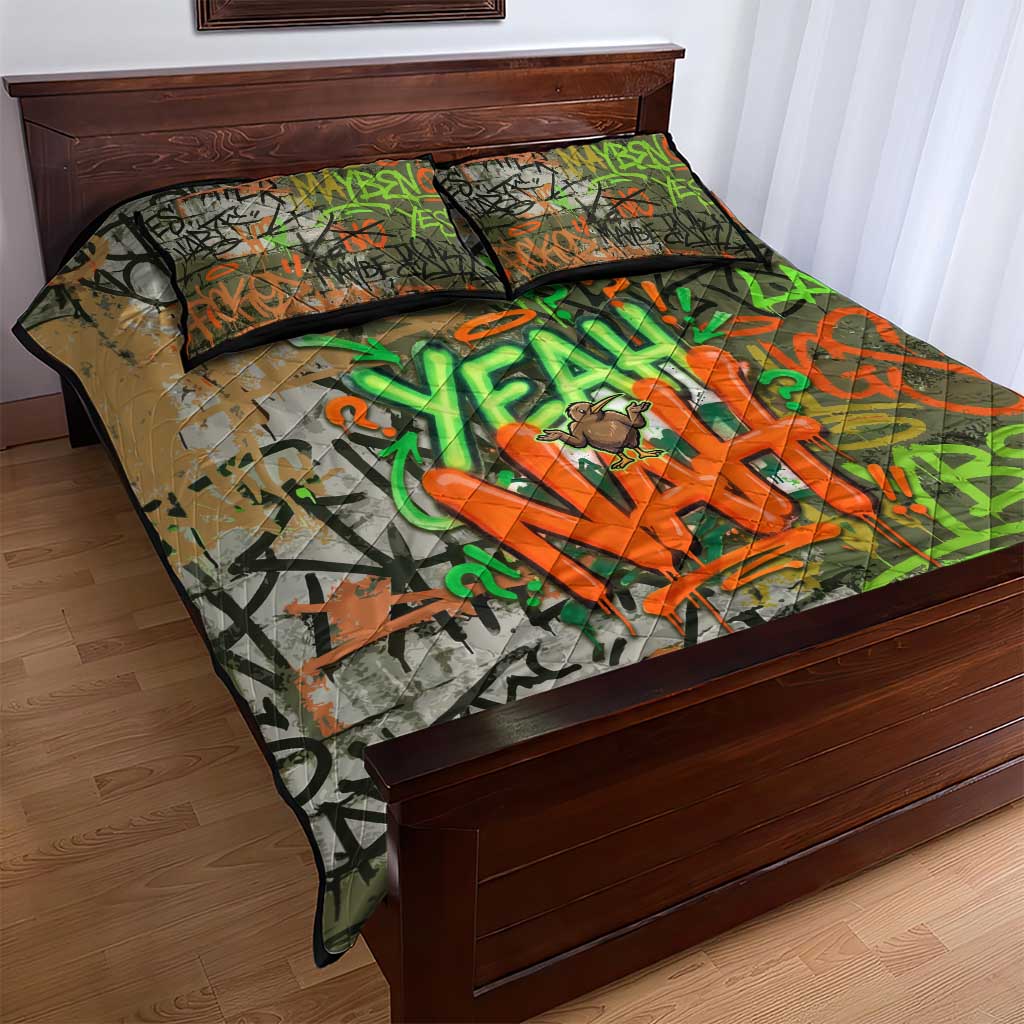 Yeah Nah Graffiti Skull New Zealand Slang Quilt Bed Set Kiwi Grunge Brick Wall and Bold Urban Street Art TS04 - Polynesian Pride