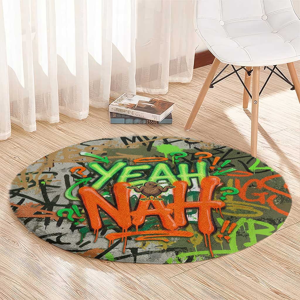 Yeah Nah Graffiti Skull New Zealand Slang Round Carpet Kiwi Grunge Brick Wall and Bold Urban Street Art TS04 - Polynesian Pride