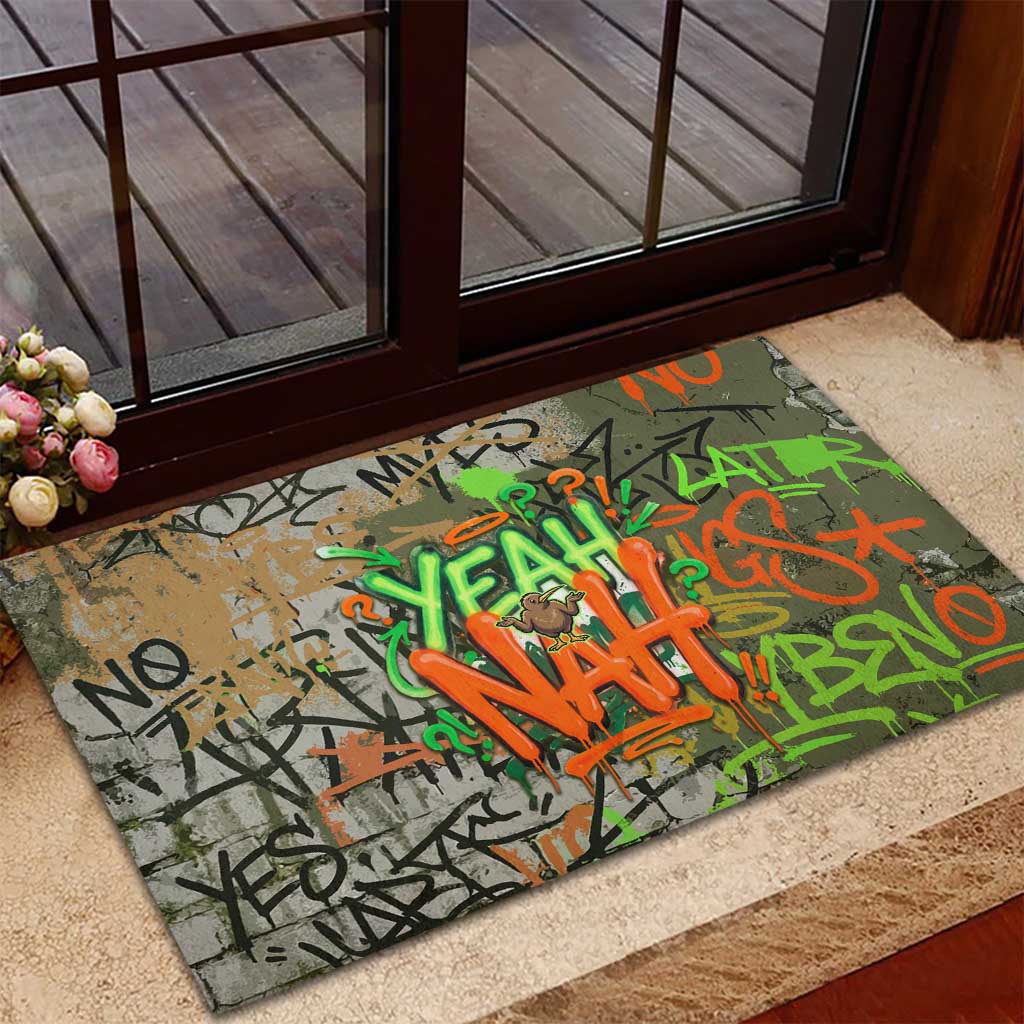 Yeah Nah Graffiti Skull New Zealand Slang Rubber Doormat Kiwi Grunge Brick Wall and Bold Urban Street Art TS04 - Polynesian Pride
