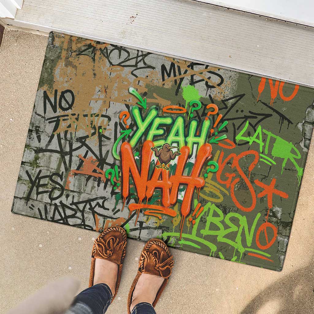 Yeah Nah Graffiti Skull New Zealand Slang Rubber Doormat Kiwi Grunge Brick Wall and Bold Urban Street Art TS04 - Polynesian Pride