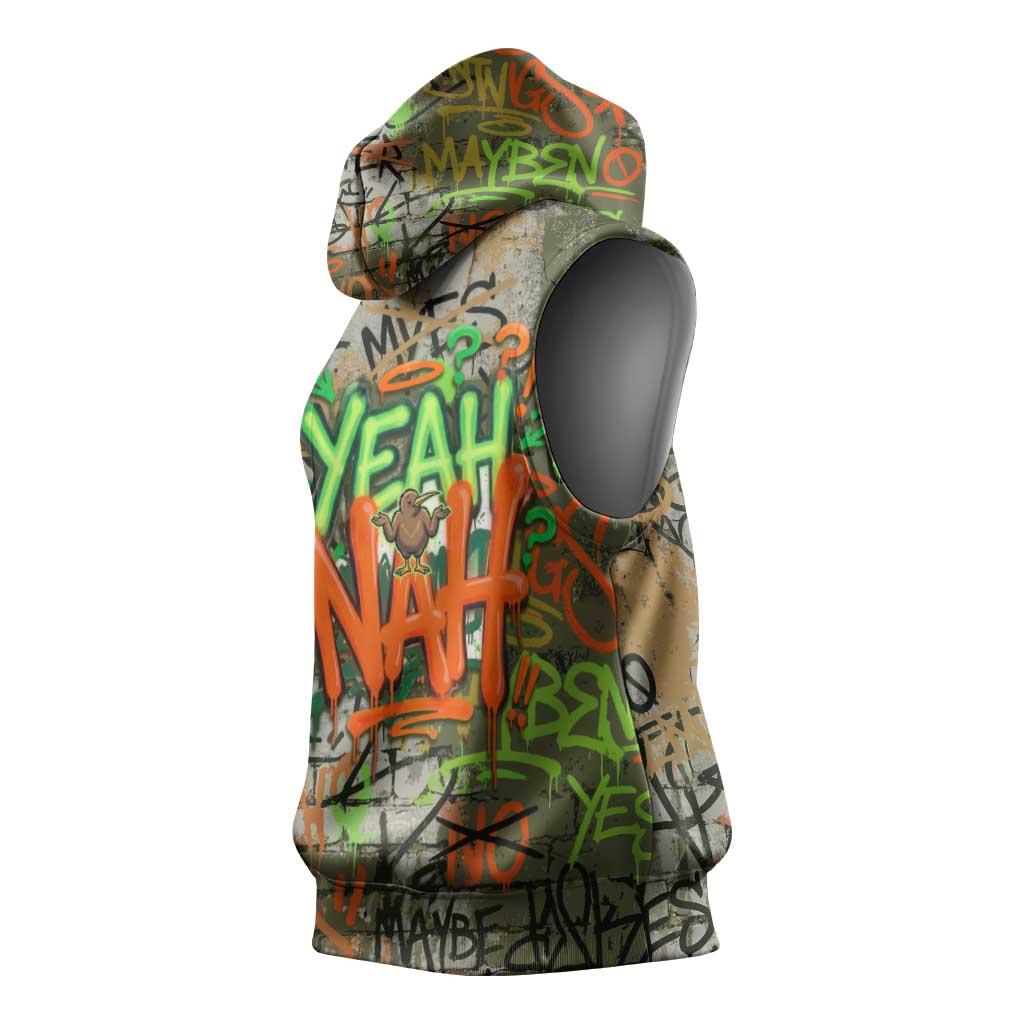Yeah Nah Graffiti Skull New Zealand Slang Sleeveless Hoodie Kiwi Grunge Brick Wall and Bold Urban Street Art TS04 - Polynesian Pride