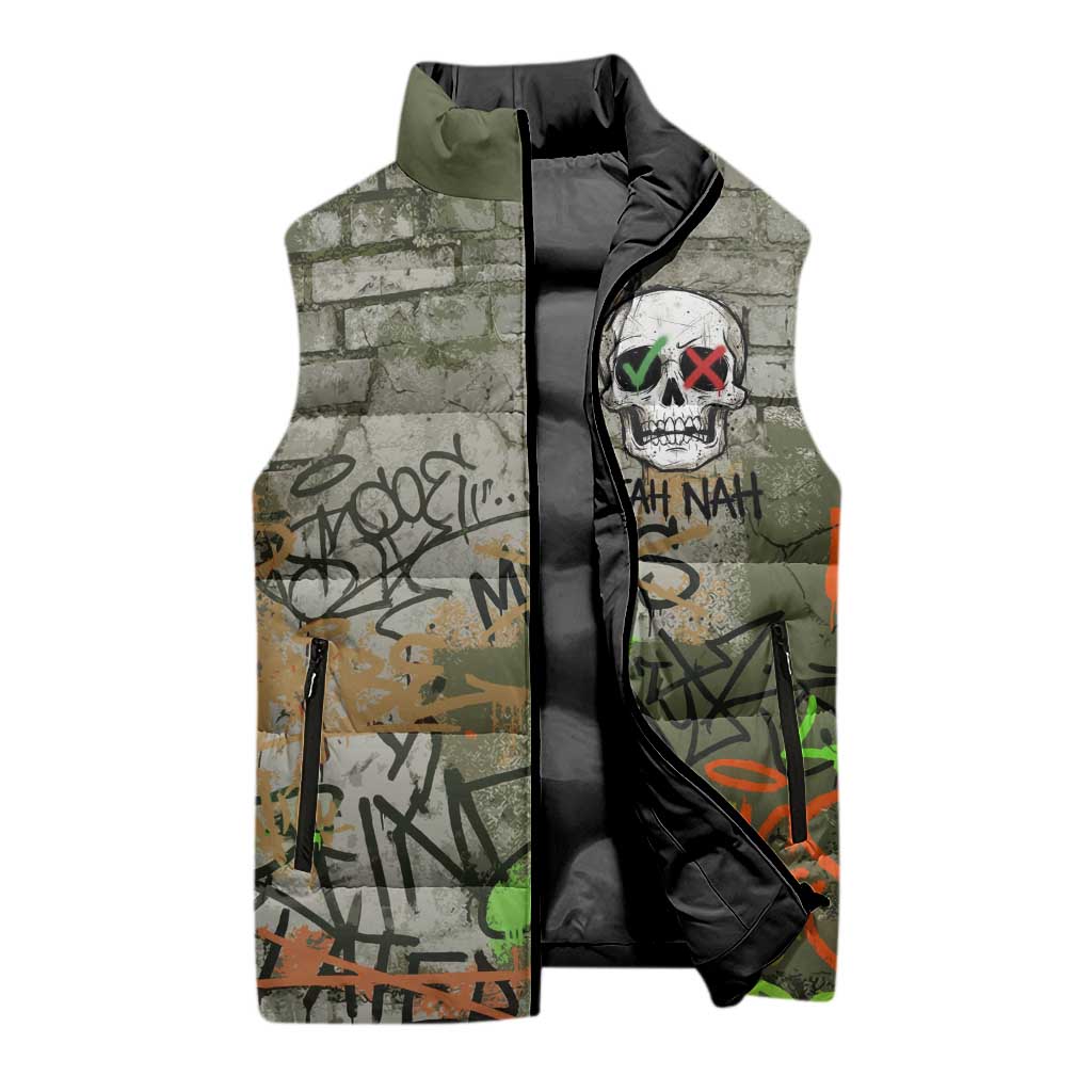 Yeah Nah Graffiti Skull New Zealand Slang Sleeveless Puffer Jacket Kiwi Grunge Brick Wall and Bold Urban Street Art TS04 - Polynesian Pride