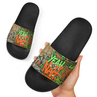 Yeah Nah Graffiti Skull New Zealand Slang Slide Sandals Kiwi Grunge Brick Wall and Bold Urban Street Art TS04 - Polynesian Pride