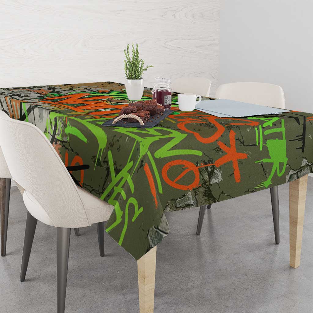 Yeah Nah Graffiti Skull New Zealand Slang Tablecloth Kiwi Grunge Brick Wall and Bold Urban Street Art