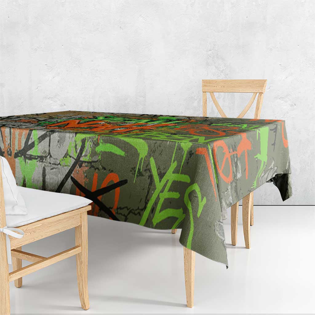 Yeah Nah Graffiti Skull New Zealand Slang Tablecloth Kiwi Grunge Brick Wall and Bold Urban Street Art