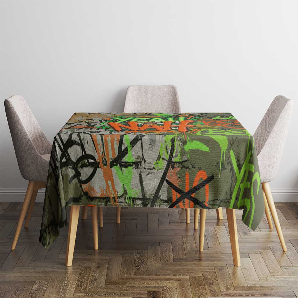 Yeah Nah Graffiti Skull New Zealand Slang Tablecloth Kiwi Grunge Brick Wall and Bold Urban Street Art