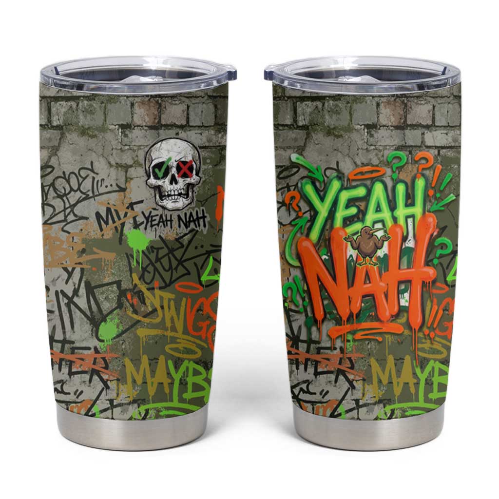 Yeah Nah Graffiti Skull New Zealand Slang Tumbler Cup Kiwi Grunge Brick Wall and Bold Urban Street Art TS04 Multicolor - Polynesian Pride